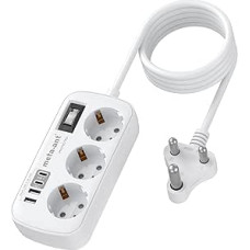 Adapteris Pietų Afrikai su 3 krypčių lizdais ir 4 USB (2 USB-C 3.4A), greitasis įkroviklis, M tipo adapteris Pietų Afrikai, Namibijai, Lesotui, Mozambikui, Botsvanai, Lesotui, 1,5 m ilgio laidas