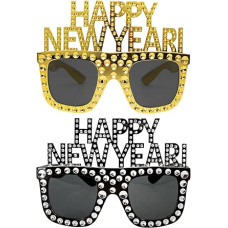2 Stück Happy New Year Eve Brillen 2026, ausgefallene Brille mit Strasssteinen, Oranment für Abend 2026, Party-Dekorationen, Feiern, Party, Augenbekleidung, Foto-Requisiten, Zubehör für Party, Neuheit