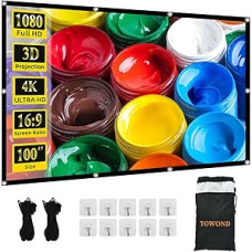 TOWOND 100 colių nešiojamasis projekcinis ekranas, 16:9 sulankstomas ekranas nuo raukšlių, skirtas namų kinui, kiemo kinui, stovyklavimui ir lauko kino vakarams