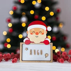 WONDEE Vintiun Personalisierte Weihnachtsdekoration aus Holz, Personalisierte Lampe für Baby und Kinder, Weihnachtsmann - Dekoration und Weihnachtsdekoration, personalisierbar für Haus, Baum oder