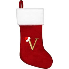 Raidė V Monograma Kalėdų kojinės 20 colių didelis raudonas aksomas Super minkšta raidė Kalėdų kojinės Personalizuotas laikiklis Kalėdoms (Raudona V)