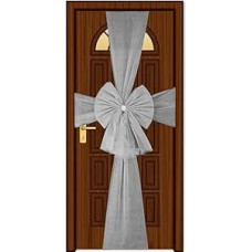 SHATCHI Christmas Door Bow 2 Pieces Door Bow Silver 7.5 m Diamond Giant Bow Door Cover Front Door Decorations for Christmas Wedding Baby Shower Outdoor Home Decor, Organza, 2 Pack, 2