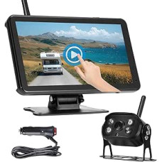 Belaidis atbulinės eigos kamerų rinkinys su 7 colių 1080P monitoriumi, atsparus vandeniui IP69, IR naktinio matymo, BSD aklosios zonos įspėjimas, DVR įrašymas, iki 4 kamerų/skirstomasis ekranas, 12 V, skirtas automobiliui, mikroautobusui ir nameliams ant 