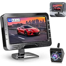 Atbulinės eigos kameros kabelis su 4,3 colio HD ekranu, IP68 naktinio matymo pasukama atbulinės eigos kamera su atbulinės eigos pagalbine priemone, lengvai montuojama, nuimamas ekranas su cigarečių žiebtuvėlio kištuku