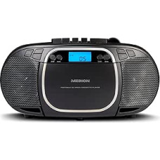 MEDION E66476 Stereo Sound System (Boombox, CD Player, MP3, Cassette, Portable Cassette Player for Children, FM Radio, AUX, Headphones, Mains & Battery) Black