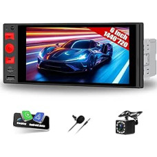 CAMECHO Car Radio 1 Din Wireless CarPlay with 6 Inch Screen Android Car Radio Touchscreen with Bluetooth Hands-Free System Mirror Link FM Radio with Reversing Camera SWC 1440 x 720 HD