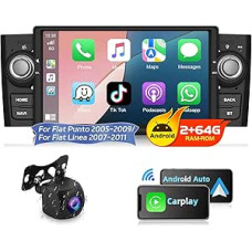 Podofo 2+64G Car Radio Stereo for Fiat Punto 2005-2009, Radio for Fiat Linea 2007-2011 with Carplay Android Car, 7 Inch Touchscreen Car Radio with Bluetooth, SWC + Reversing Camera