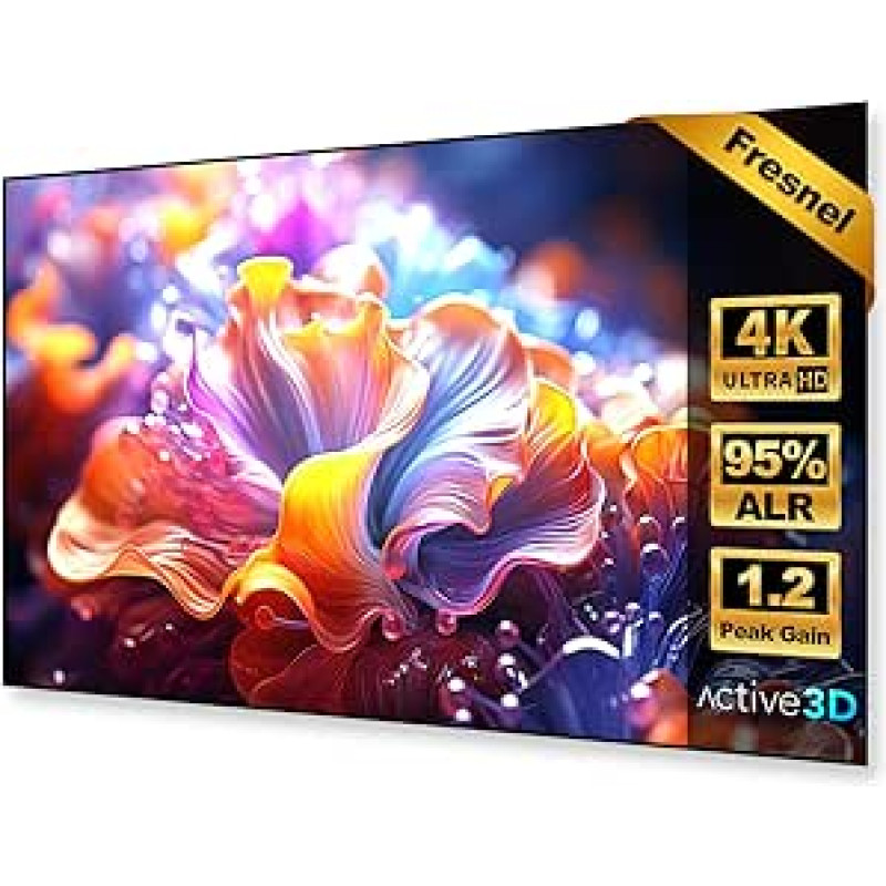 Fresnelio projektoriaus ekranas, 100 colių, ALR CLR, 1,2 stiprinimo, 4K UHD lazerinis TV ekranas, tvirtinamas prie sienos, atsparus aplinkos šviesai, projektoriaus ekranas itin mažo atstumo projektoriui