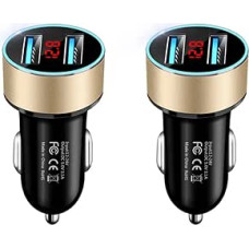 JMG-JS2 Automobilinis USB įkroviklis su voltmetro ekranu, 3,1 A 12 V / 24 V dvigubo USB automobilinio adapterio įkroviklis, 2 prievadų USB automobilinis įkroviklio adapteris (auksinis), 2 vnt.
