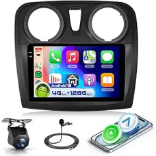 4G 128G VECHTEL 9 Inch Bluetooth Car Radio for Renault Dacia Logan 2 Sandero B52 2012-2019 Carplay Android Car, Android 15, EQ, WiFi GPS, Mirror Link, RDS/FM Radio 2 DIN with AHD Reversing Camera