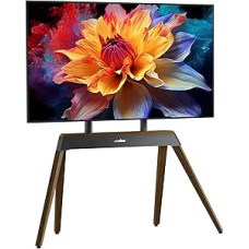 unho TV Floor Stand with Wooden Legs, TV Stand Height Adjustable for 40 to 86 Inch TVs up to 50 kg Max. VESA 600 x 400 mm