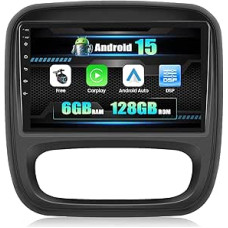 CAMECHO 6G + 128G Android 15 Car Radio for Renault Traffic 3 2014-2021/Opel Vivaro B 2014-2018 with Navi Carplay Android Car, 9 Inch IPS Touchscreen with GPS DSP RDS Bluetooth 5.0 + Reversing Camera