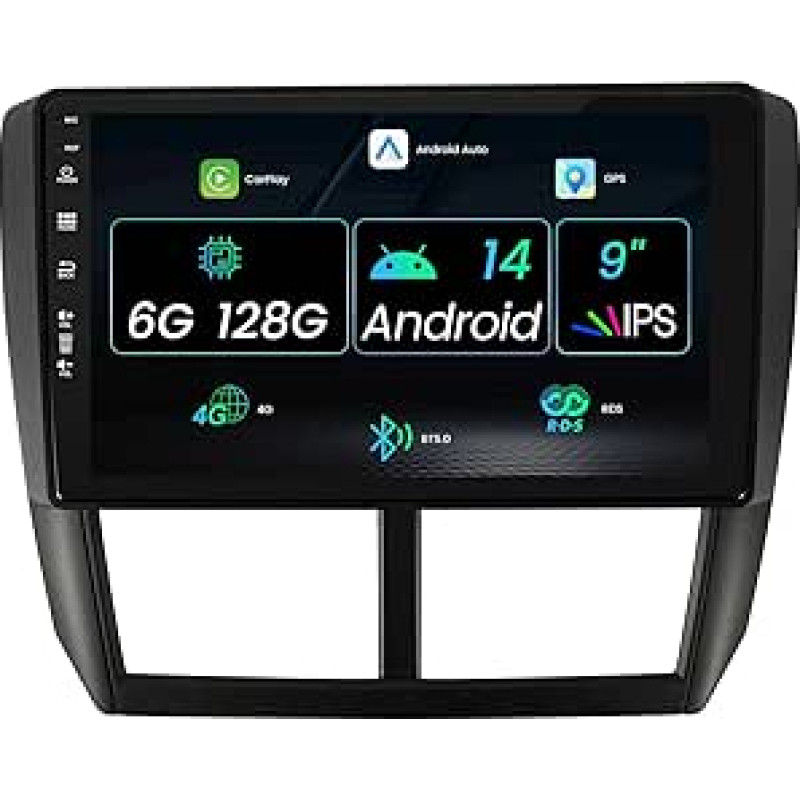 9 colių jutiklinis ekranas 1080P Android 14 automobilinis radijas Subaru Foreste/Impreza WRX 2008-2014 GPS - 6G+128G - galinio vaizdo kamera - palaiko DAB/Steering Wheel Control/WiFi/BT/Mirrorlink/AUX