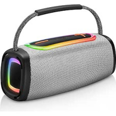 Portable Bluetooth Speaker with Handle, 66 mm Speaker Diameter, BT5.3/24W/IP-X6 Waterproof Wireless Stereo Pairing Speaker with RGB Multi-Colour Rhythm Lights for Home/Outdoor/Party
