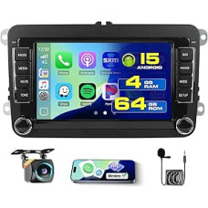 Roinvou 4+64G Android 15 automobilinis radijas VW Golf 5 6 Passat Polo Tiguan Touran Caddy Skoda Belaidis CarPlay Android automobilis, ekranas 7 colių automobilinis radijas Bluetooth Mirror Link navigacija GPS 32EQ WiFi FM/RDS SWC
