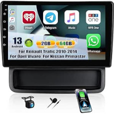 CAMECHO 2+64G 10 Inch Car Radio for Renault Trafic 2010-2014 / Opel Vivaro / Nissan Primastar, Android 13 Wireless Carplay HD Bluetooth Radio with GPS WiFi Android Car FM/RDS + Reversing Camera Canbus