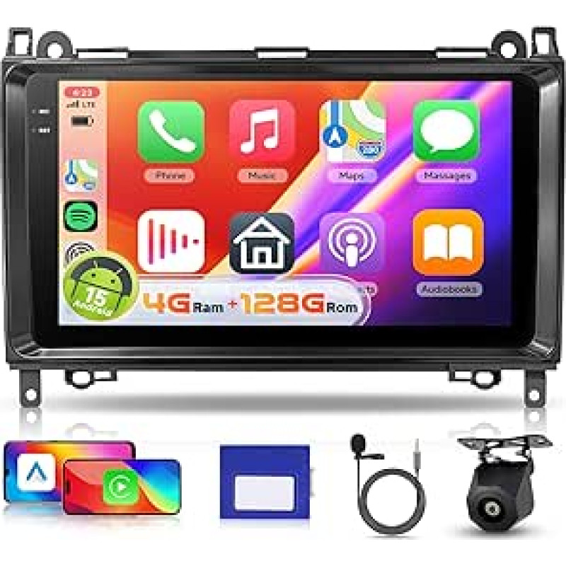 Hodozzy Carplay automobilinis radijas Mercedes Benz B200 W169 W245 W639 Sprinter Vito Viano Android automobilinis radijas su navigacija, 9 colių jutiklinis ekranas su Android Car/WiFi/GPS/RDS/FM/Bluetooth/USB