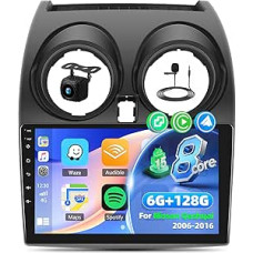8 Core 6+128G Car Radio for Nissan Qashqai J10 2006-2016 with Carplay Android Car, 9 Inch Touchscreen Radio with Intelligent Voice Bluetooth WiFi GPS FM/RDS 36EQ Network Radio SWC + Reversing Camera