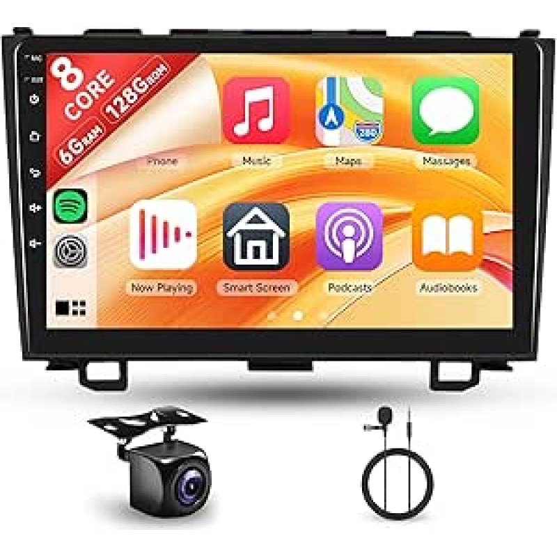 8 branduolių 6+128G Android automobilinis radijas Honda CRV 2007-2011 9 colių belaidis Carplay radijas su Android Car Mirror Link Bluetooth FM/RDS/EQ/DSP WiFi GPS navigacija atbulinės eigos kamera