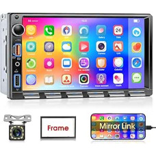 7'' Bluetooth Autoradio 2 Din Car MP5 Player Unterstützt IOS & Android, Videoausgang, Kalenderanzeige, Lenkradfernbedienung, EQ, FM Radio + Rückfahrkamera, Rahmen