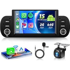 Autoradio 2G+64G Android 15 für FIAT Panda 2013-2020, 6.2'' HD Touchscreen mit Carplay Android Auto GPS Wi-Fi USB Bluetooth FM RDS Radio Rückfahrkamera