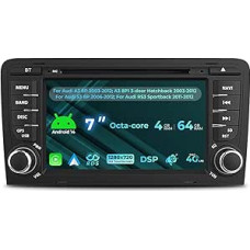 Android 14 Car Radio for Audi A3 2003-2012 & S3 8P 2006-2012 & RS3 Sportback 2011-2012, 7 Inch Radio with CD/DVD Player, Wireless Carplay/Android Car, GPS, WiFi, Bluetooth, 4G FM/AM RDS SWC