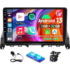 Android 13 Car Radio for Mercedes-Benz C Class W204 S204 2006-2011 Carplay Android Car, 9 Inch IPS Touchscreen with Mirror Link FM Bluetooth DAB+ GPS WiFi Reversing Camera + Mic, 2+32G
