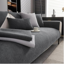 Sofa Cover Soft Chenille Sofa Cover: Dog Cat Sofa Protector Non-Slip Vintage Couch Cover for U Shape L Shape Sectional Sofa for 1 2 3 4 Seater Sofa (Dark Grey, 110 x 210 cm)