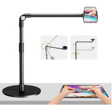 elitehood Mobile Phone Holder Table for Filming with Robust Base, Height Adjustable Overhead Tripod, Mobile Phone Stand for Filming, 38 cm Long Arm Mobile Phone Holder Desk for iPhone 15 14 13, Android Mobile Phone