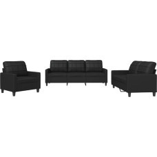 vidaXL Sofos komplektas, 3 dalių fotelis, sofa, svetainės sofa su porankiais, sofos komplektas, dizainerio sofa, sėdimieji baldai, minkšti baldai, juoda dirbtinė oda