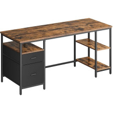 VASAGLE Computer Desk, Office Desk, with 3 Shelves, 2 Drawers, 160 x 60 x 76 cm, for Office, Living Room, Industrial Style, Vintage Brown/Black LWD105K01