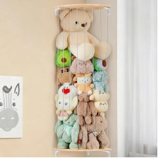 SUNMON Cuddly Toy Storage Wall Shelf Corner Stuffed Toy Storage Organiser Sieninis 1,8 metro ilgio laikymo vietos pliušinių žaislų laikymo tinklas Space Saving Wall Shelf Wood Vaikų kambario žaidimų kambarys