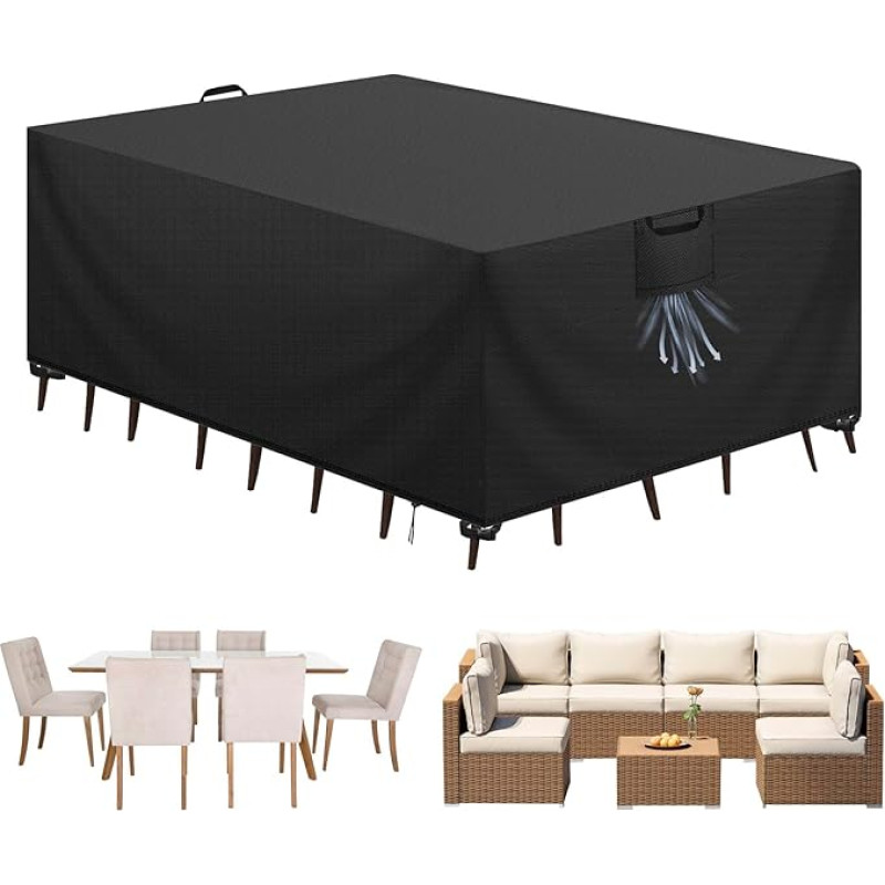 Dangtis Sodo baldai Žiemai atsparus vandeniui apsauginis dangtis Sodo baldai 420D Oxford Anti-UV brezentas sodo stalams Lauko baldai Apsauga nuo lietaus ir dulkių dangtis Juodas 300 x 200 x 90 cm