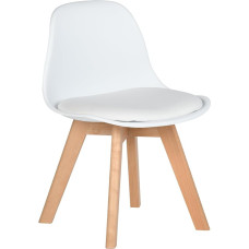 BaldaiR 1 x vaikiška kėdutė su plačia minkšta sėdyne, buko medienos kojos, tvirta vaikiška kėdutė su atlošu vaikų kambariui, tinka 1-6 metų vaikams, PP + PU, balta