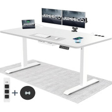 JUMMICO Height-Adjustable Desk with Wireless Charging Station and Euro Socket with USB, Height Adjustable Electric Standing Desk, Standing Desk (White, 160 x 80 cm)