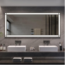 AQUABATOS Didelis vonios veidrodis su apšvietimu, juodas rėmas, lango išvaizdos, 160 x 70 cm, apšviestas, nuo rūko apsaugantis LED vonios veidrodis su jutikliniu jungikliu, 3 šviesos spalvos, reguliuojamas apšvietimas