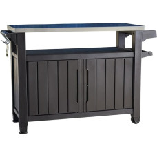Keter Unity XL BBQ Beistelltisch, Abmessungen 134x51.7x89.6cm, grau, wetterfest, Arbeitsplatte aus Edelstahl, Outdoor Sideboard, perfekt für das Grillen im Winter