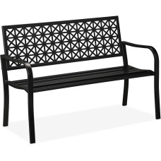 Relaxdays Garden Bench, 2-Seater, Patio, Balcony, Steel, Geometric Design, HBD: 85 x 127 x 62 cm, Black