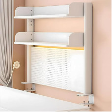 Clampable Desk Organiser Shelf with Pegboard Desk, 2-Tier Office Computer Desk Accessories Desk Shelf Storage Shelf for Office, Home Office School (White, 60 x 95 cm)