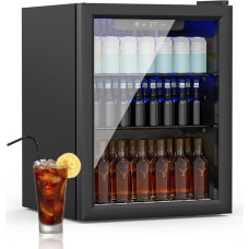 Gėrimų šaldytuvas, 70 skardinių/50 l mini šaldytuvas su skaidriomis durimis limonadui, alui ar vynui, laisvai pastatomas mažas šaldytuvas su reguliuojama lentyna ir skaitmeniniu ekranu (juodas)