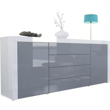 Vladon La Paz Sideboard Chest of Drawers Made in Germany, Body in White High Gloss / Front in Grey High Gloss with Frame in White High Gloss