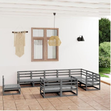 Gecheer Garten-Lounge-Set Kiefer Massivholz Sofagarnitur Möbelset Gartenmöbel 10-TLG.Mittelsofa Ecksofa Sofa Lounge Garten Garnitur Gartensofa Sitzgruppe Sitzgarnitur Gartenset Grau