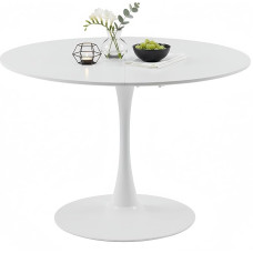 Apvalus valgomojo stalas, 110 cm, modernus apvalus valgomojo stalas, apvalus tulpės formos virtuvės stalas 4-6 žmonėms, svetainės stalas, bistro stalas, sodo stalas, MDF medienos stalas su fiksuotu pagrindu, baltos spalvos