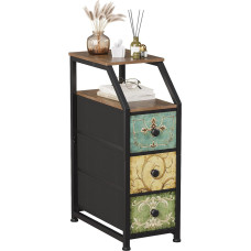 VEDECASA Komoda su 3 stalčiais, siaura medžiaginė komoda, spintelė su retro raštu ir mediniu viršumi, stalčių spintelė miegamajam, prieškambariui, svetainei