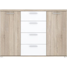 FORTE Winnie komoda su 2 durelėmis ir 4 stalčiais, medinė, Sonoma ąžuolas / balta, plotis x aukštis x gylis: 129,6 x 93 x 38 cm