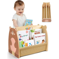 MHJY Vaikų knygų lentyna, dvipusė medinė lentyna su tvirtomis drobės kišenėmis, Montessori stilius, nešiojama su rankena, vaikų knygų lentyna vaikų darželiui, žaidimų kambariui ir lopšeliui, lengva ir patvari