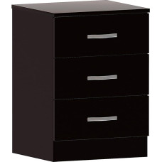 Pagrindinis puslapis Nuolaida Juodos spalvos naktinis staliukas, naktinė spintelė, 3 stalčiai, naktinis staliukas, metalinės rankenos ir bėgeliai