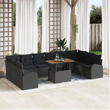 11-teilige Garten-Sofa-Set mit Kissen Schwarz Poly-Rattan Gartenlounge Modelis3358375