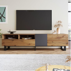 Dvispalvė TV spintelė, TV spintelė be rankenų, žemoji lentyna su stalčiais ir durelėmis, svetainės baldų TV spintelė, 180 cm ilgio