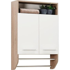 Pelipal Quickset 380 Bathroom Wall Cupboard in Sanremo Oak Terracotta Landscape Replica, 60 cm Wide, Bathroom Towel Rail Cabinet with 2 Doors, 2 Towel Rail and 1 Shelf